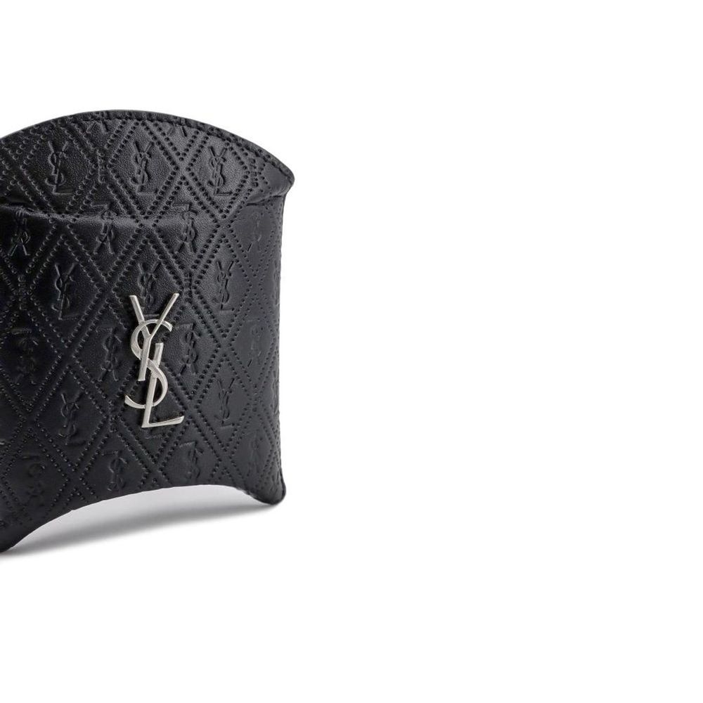 Saint Laurent Airpod-Hülle aus schwarzem Kalbsleder