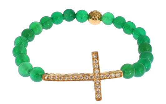 Nialaya Jadestein Gold CZ Kreuz 925 Silber Armband