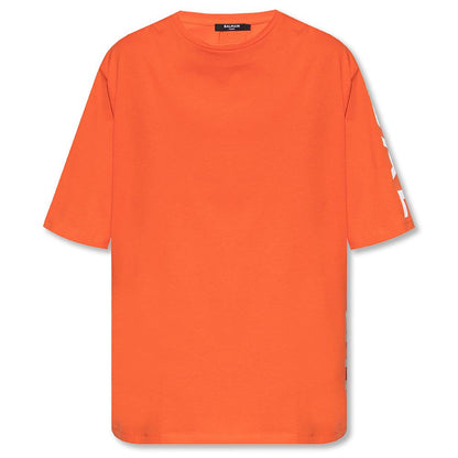 Orangefarbenes Baumwoll-T-Shirt von Balmain