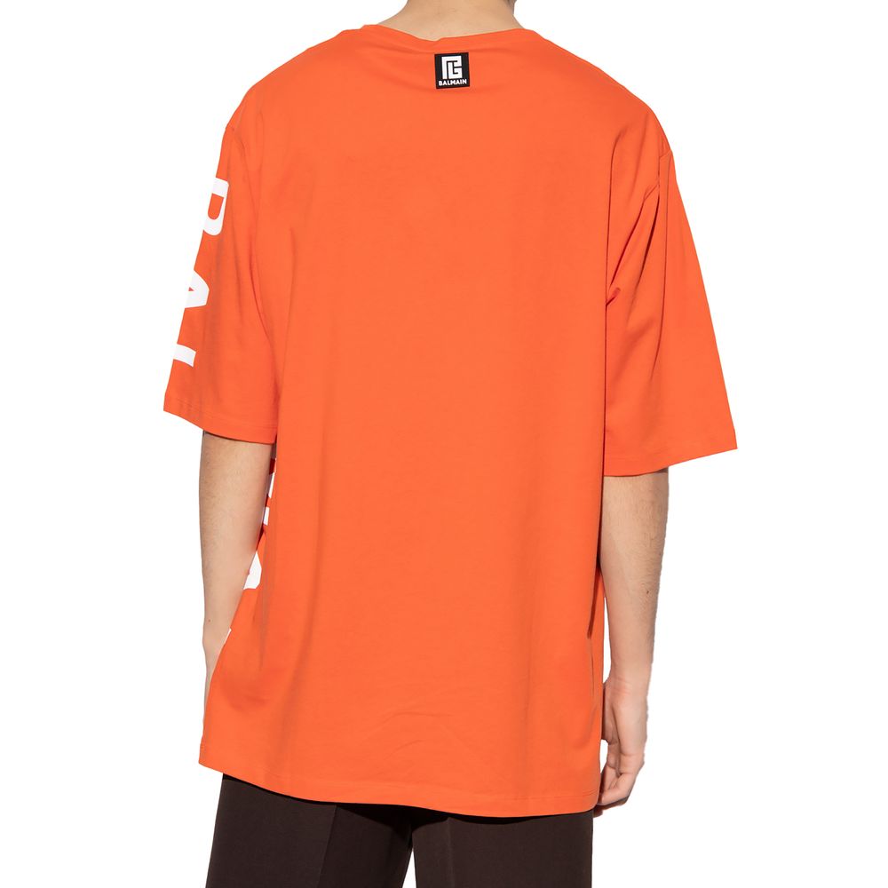 Orangefarbenes Baumwoll-T-Shirt von Balmain