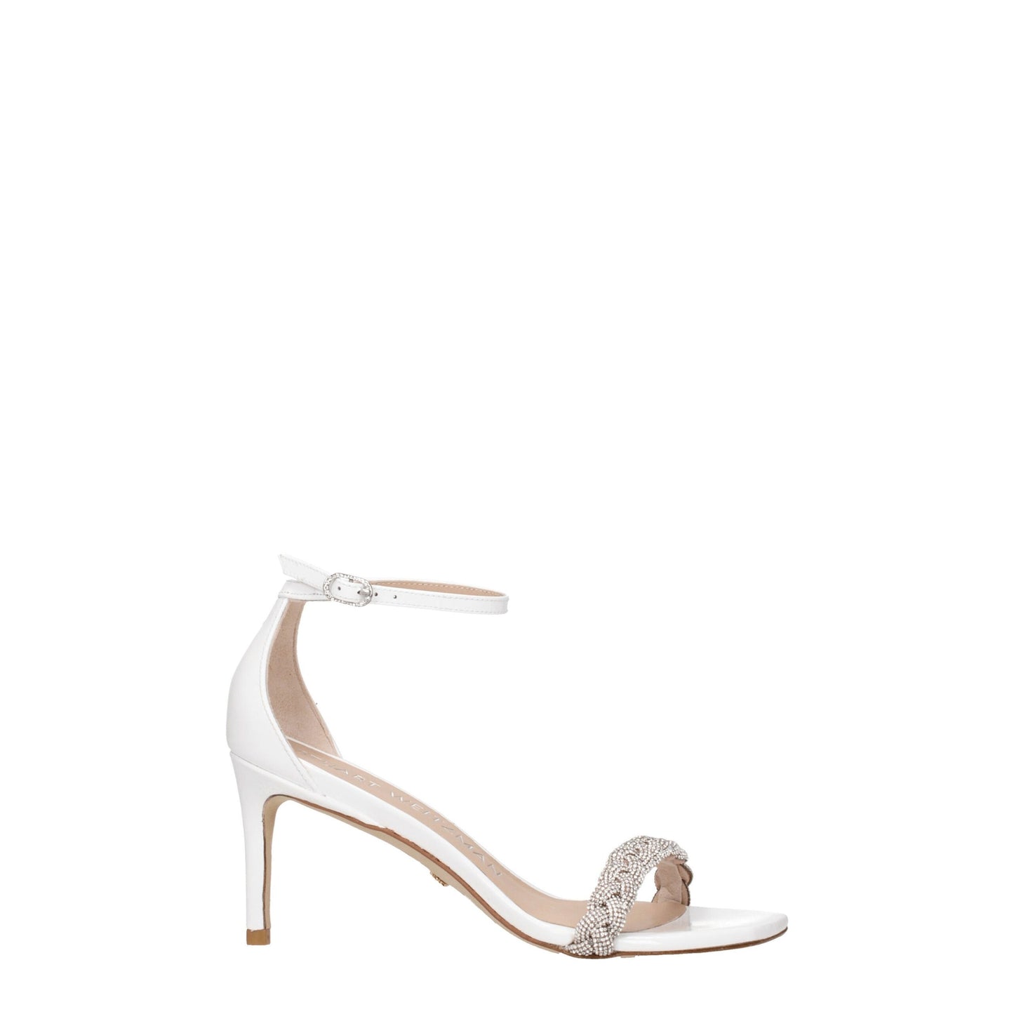 Stuart Weitzman – Weiße Ledersandalen mit Stilettoabsatz