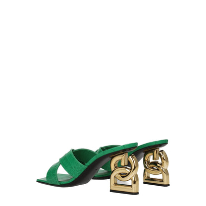 Grüne flache Ledersandalen von Dolce &amp; Gabbana