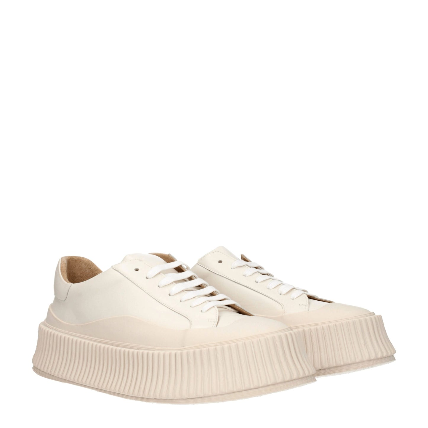 Jil Sander – Beige Plateau-Sneakers aus Leder