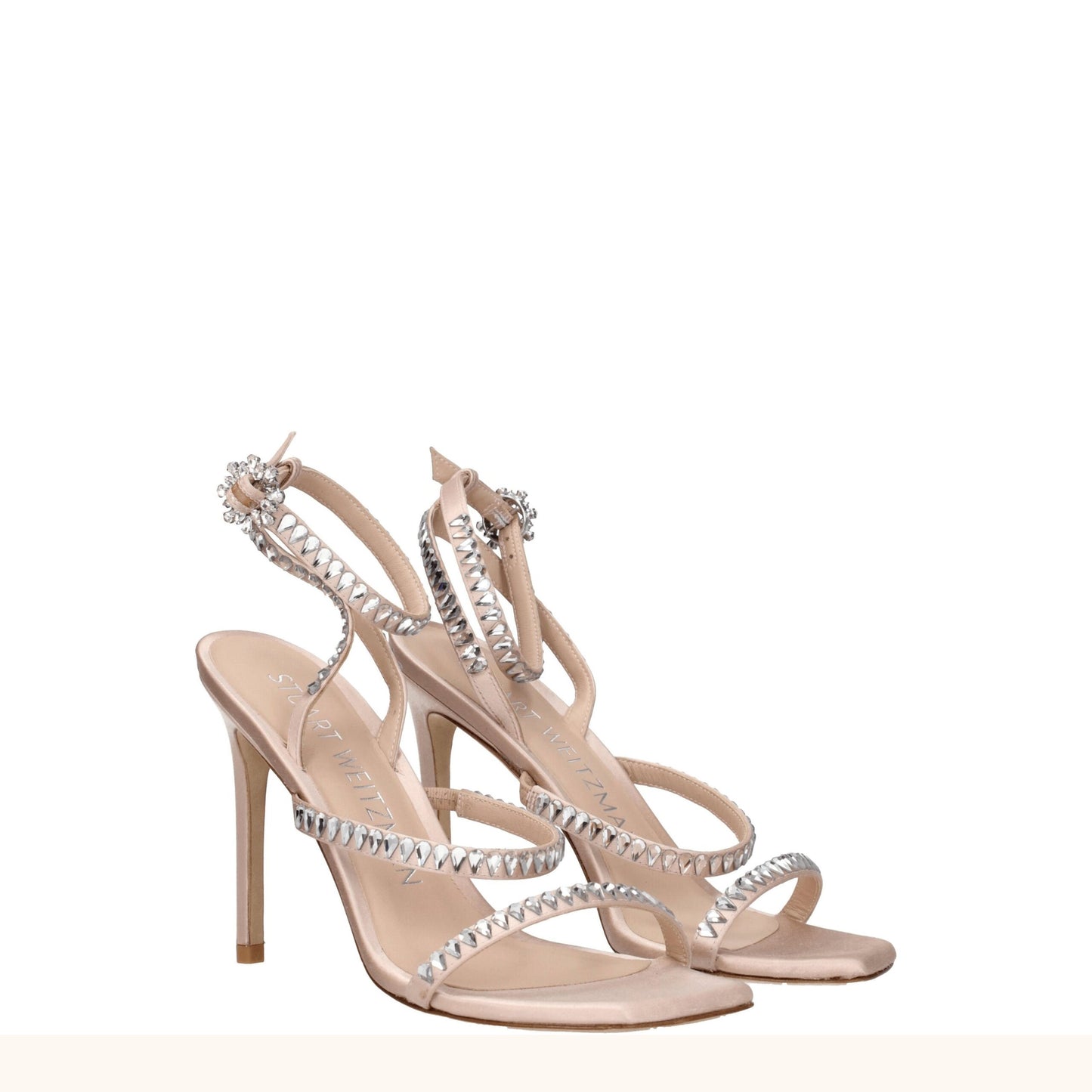 Stuart Weitzman – Rosa Satin-Sandalen mit Stilettoabsatz