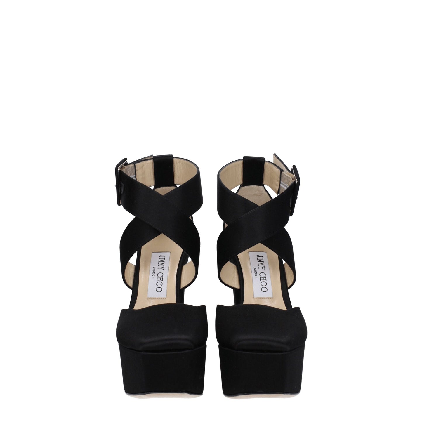Jimmy Choo Schwarze Satin-Plateausandalen