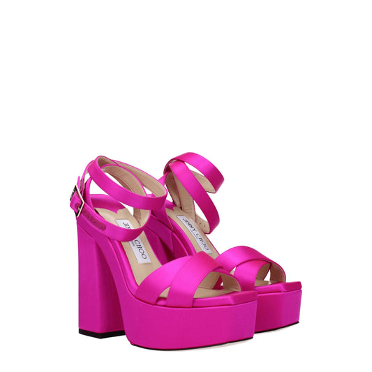 Jimmy Choo Plateau-Sandalen aus rosafarbenem Satin