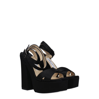Jimmy Choo Schwarze Satin-Plateausandalen