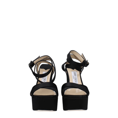 Jimmy Choo Schwarze Satin-Plateausandalen
