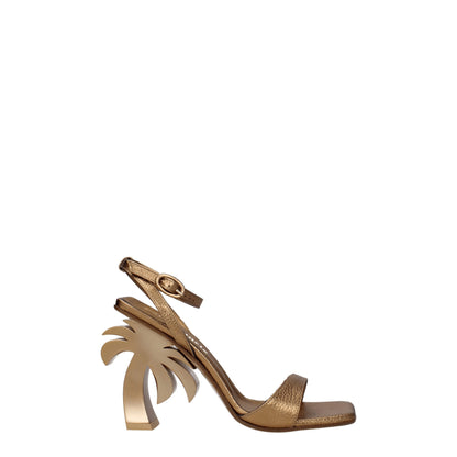 Palm Angels goldene Leder-Plateausandalen