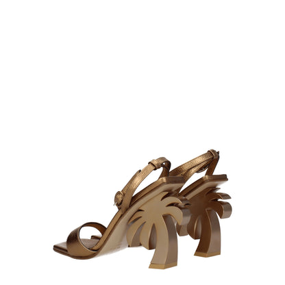 Palm Angels goldene Leder-Plateausandalen