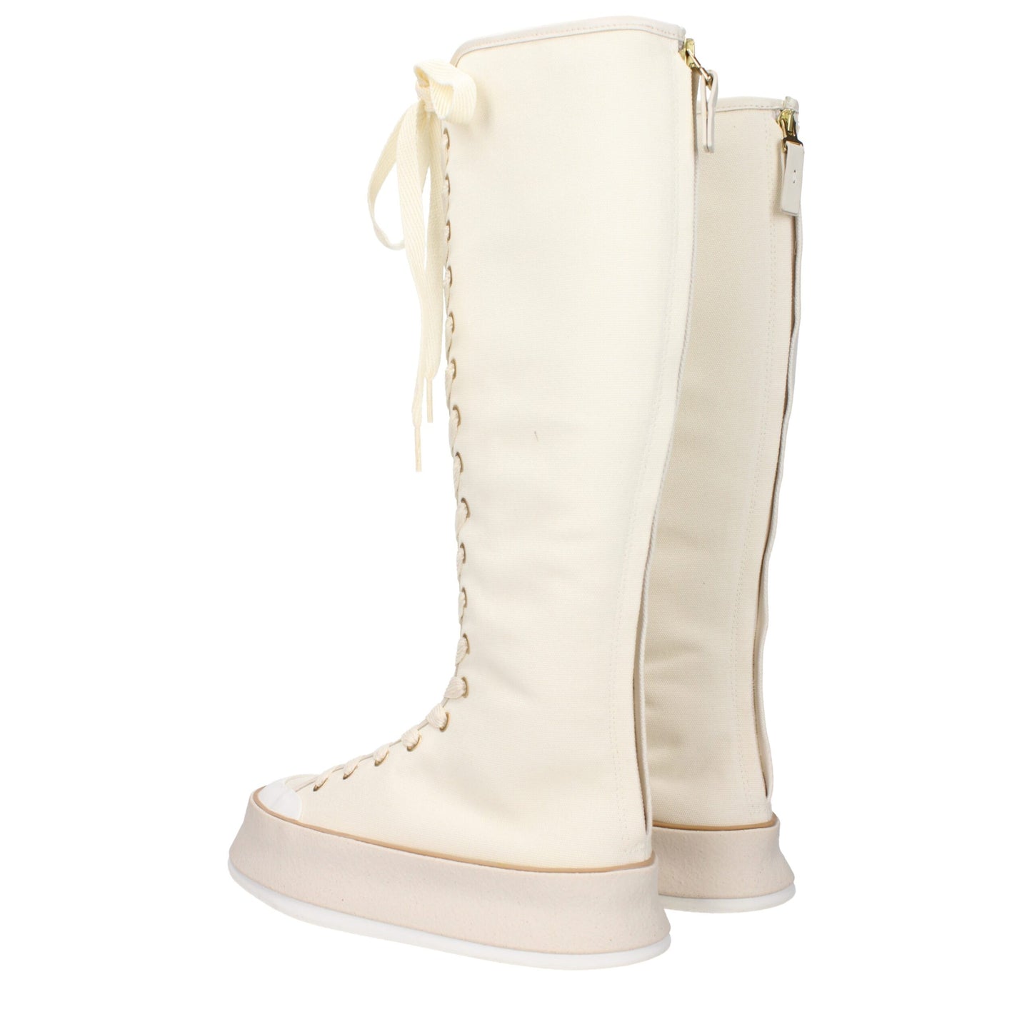 Max Mara – Beigefarbene Schnürstiefel aus Stoff