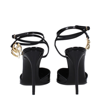 Dolce & Gabbana Black Leather Stiletto Heel Sandals