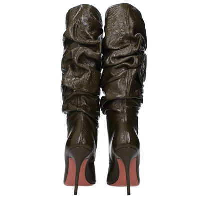 Amina Muaddi – Grüne Lederstiefel mit hohem Absatz