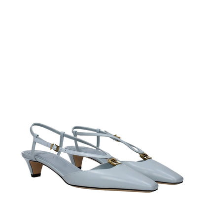 Fendi – Hellblaue flache Ledersandalen