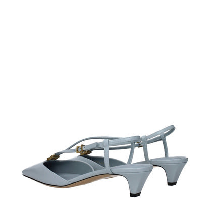 Fendi – Hellblaue flache Ledersandalen
