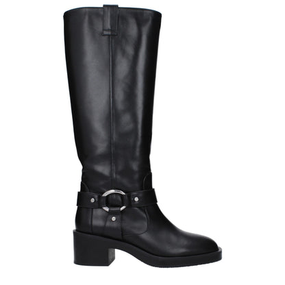 Stuart Weitzman – Schwarze Lederstiefel mit hohem Absatz