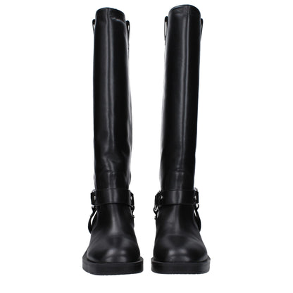 Stuart Weitzman – Schwarze Lederstiefel mit hohem Absatz