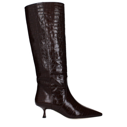 Stuart Weitzman – Braune Lederstiefel mit hohem Absatz