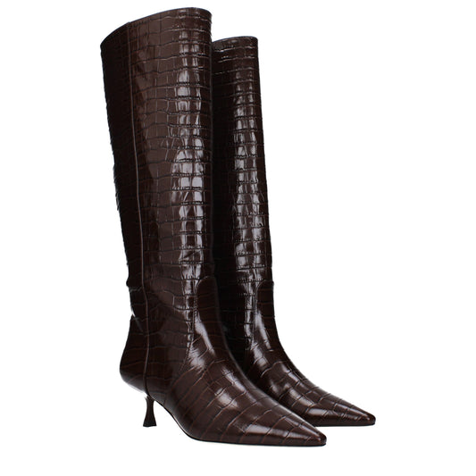 Stuart Weitzman – Braune Lederstiefel mit hohem Absatz