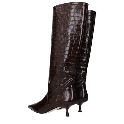 Stuart Weitzman – Braune Lederstiefel mit hohem Absatz