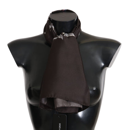 Dolce &amp; Gabbana – Brauner Wickelschal aus 100 % Seide mit Vogelmuster, 80 x 95 cm, UVP