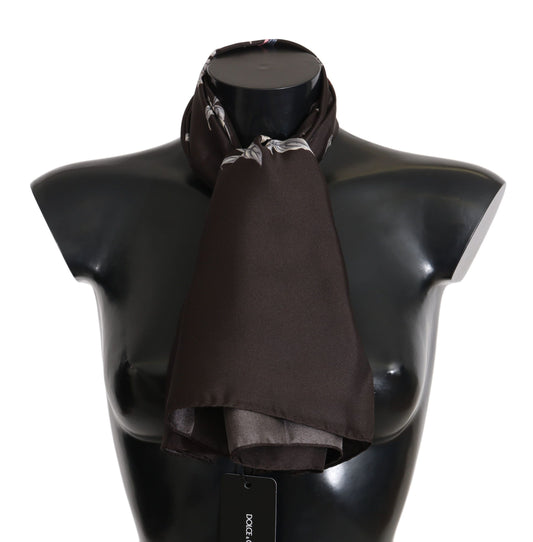 Dolce &amp; Gabbana – Brauner Wickelschal aus 100 % Seide mit Vogelmuster, 80 x 95 cm, UVP