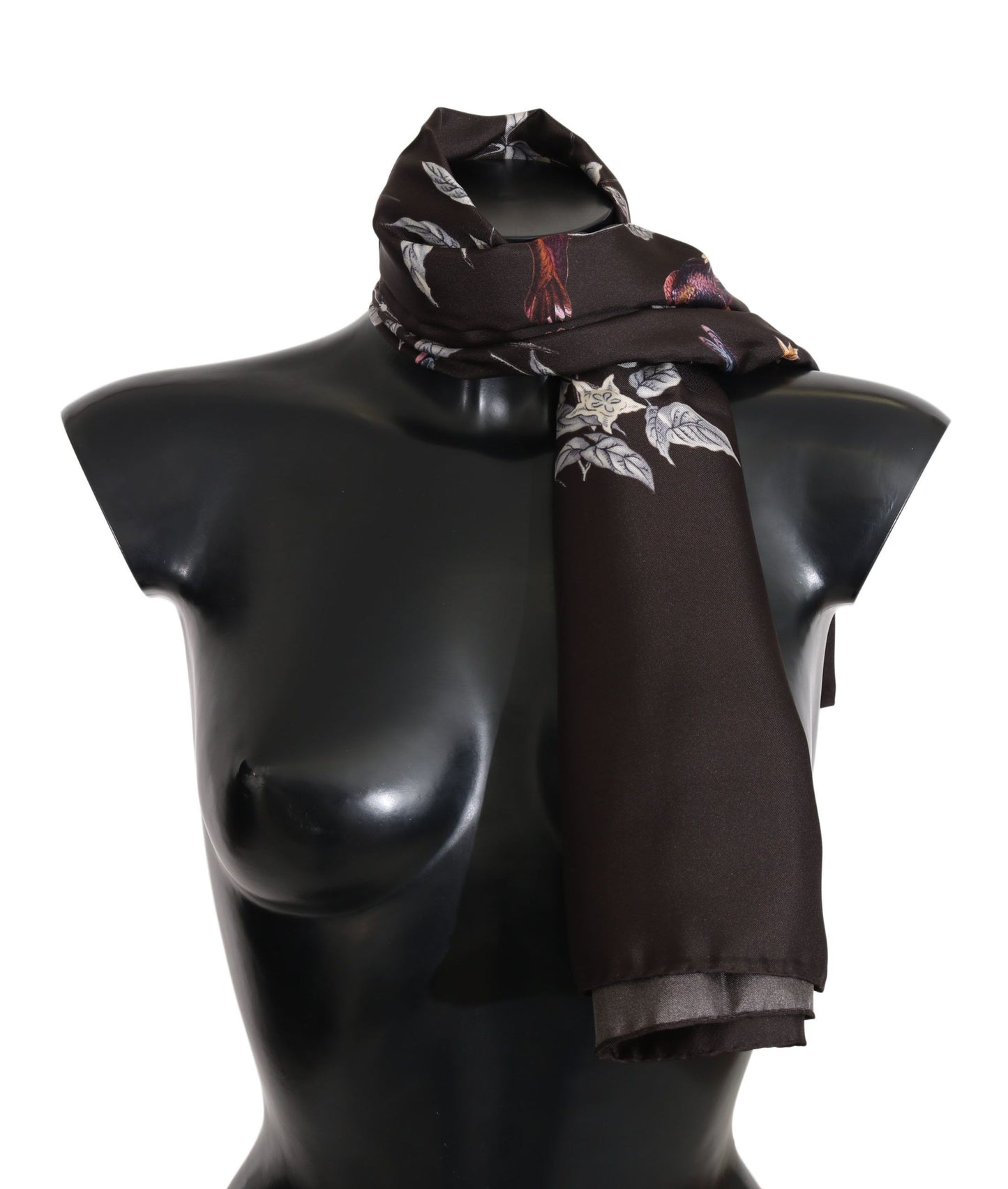 Dolce &amp; Gabbana – Brauner Wickelschal aus 100 % Seide mit Vogelmuster, 80 x 95 cm, UVP