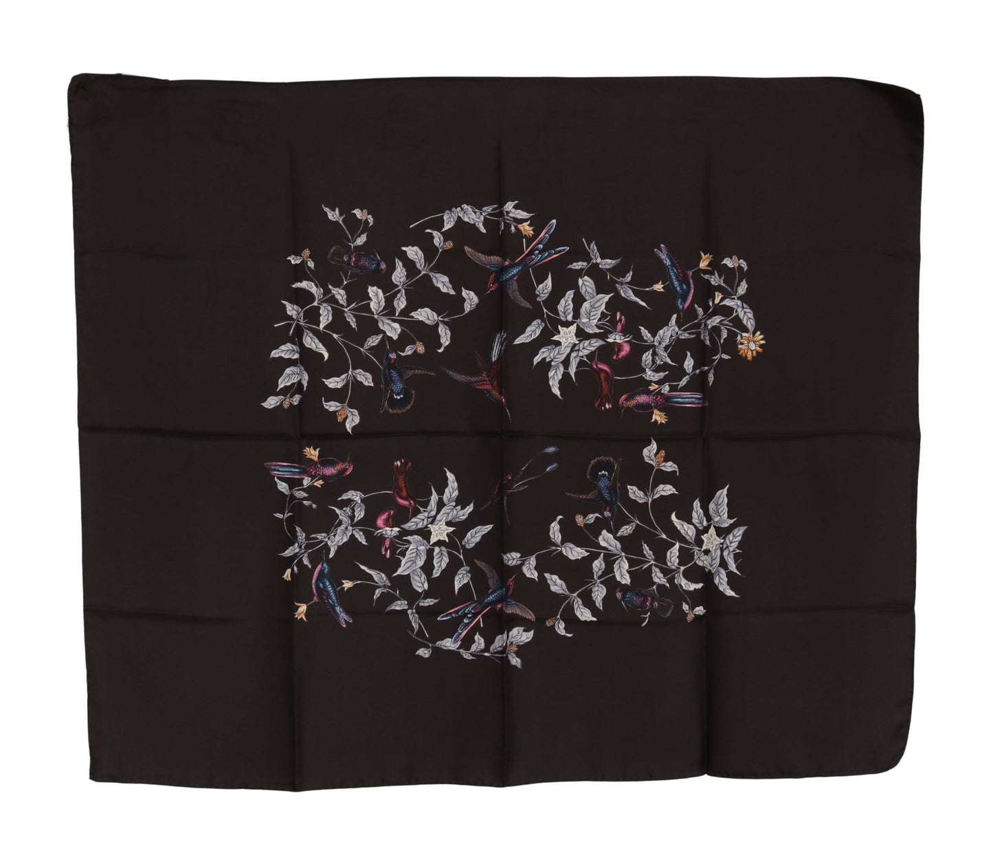 Dolce &amp; Gabbana – Brauner Wickelschal aus 100 % Seide mit Vogelmuster, 80 x 95 cm, UVP