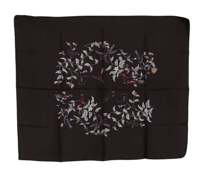 Dolce &amp; Gabbana – Brauner Wickelschal aus 100 % Seide mit Vogelmuster, 80 x 95 cm, UVP