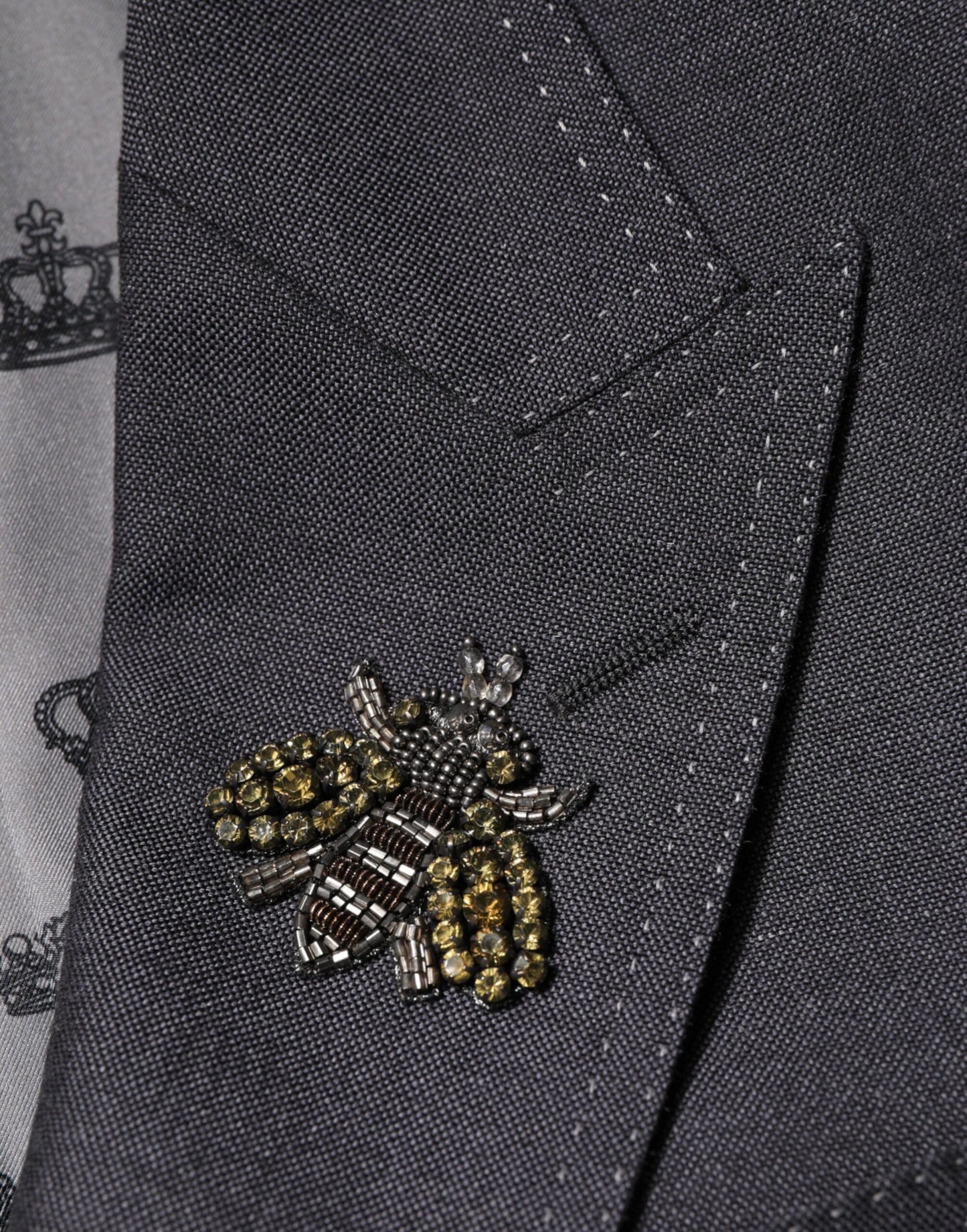 Dolce &amp; Gabbana Dunkelgrauer SICILIA-Mantelblazer mit Bienenstickerei
