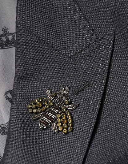 Dolce &amp; Gabbana Dunkelgrauer SICILIA-Mantelblazer mit Bienenstickerei