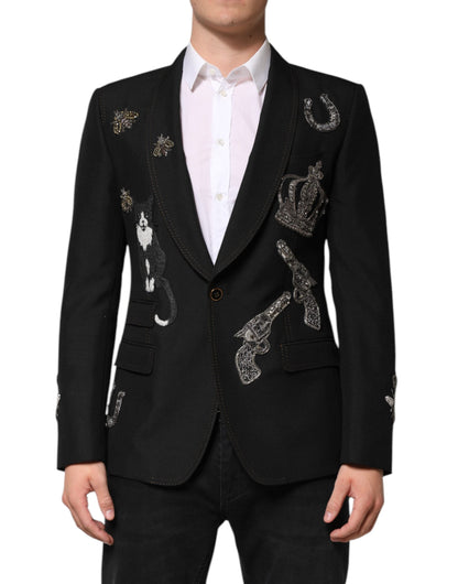 Dolce &amp; Gabbana – Schwarzer Anzug-Blazer mit Bienenkronenverzierung