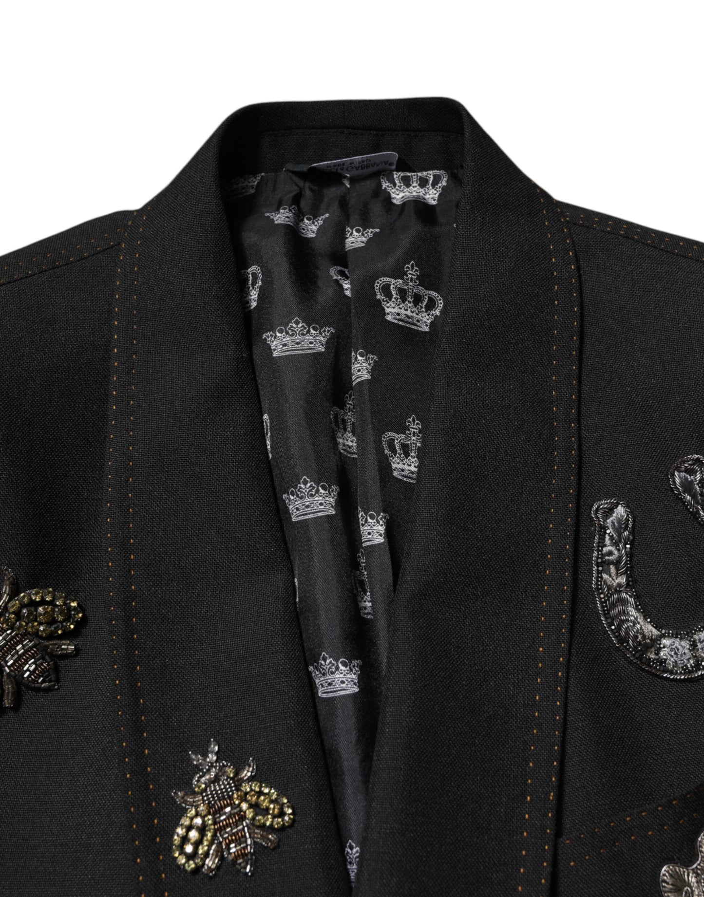 Dolce &amp; Gabbana – Schwarzer Anzug-Blazer mit Bienenkronenverzierung
