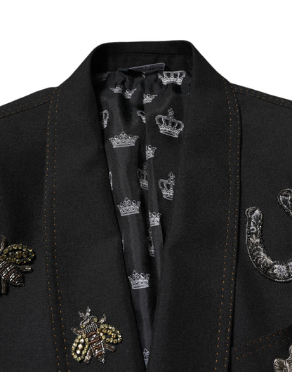 Dolce &amp; Gabbana – Schwarzer Anzug-Blazer mit Bienenkronenverzierung