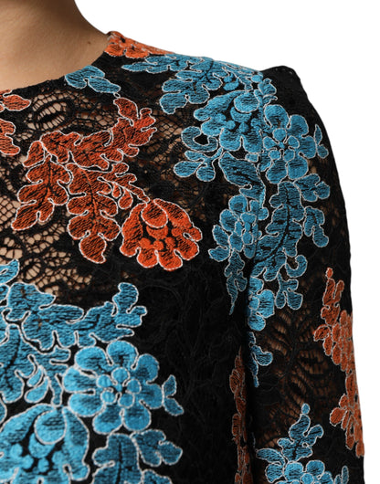 Dolce &amp; Gabbana – Mehrfarbiges Mini-Etuikleid mit Blumenstickerei