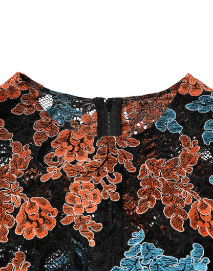 Dolce &amp; Gabbana – Mehrfarbiges Mini-Etuikleid mit Blumenstickerei