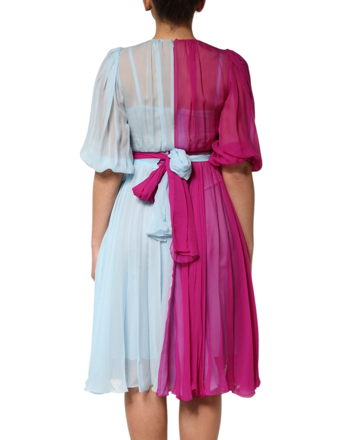 Dolce &amp; Gabbana – Zweifarbiges Midikleid aus Seide in Fuchsia-Hellblau