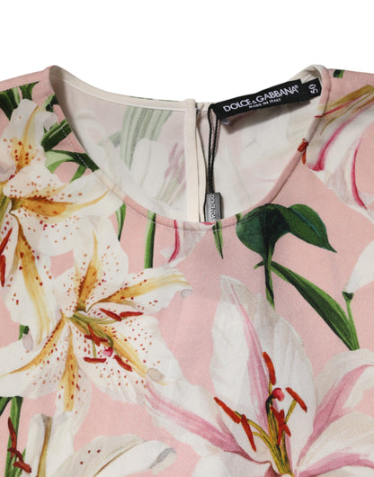 Dolce &amp; Gabbana – Blusentop mit Rundhalsausschnitt und Lilien-Print in Pink