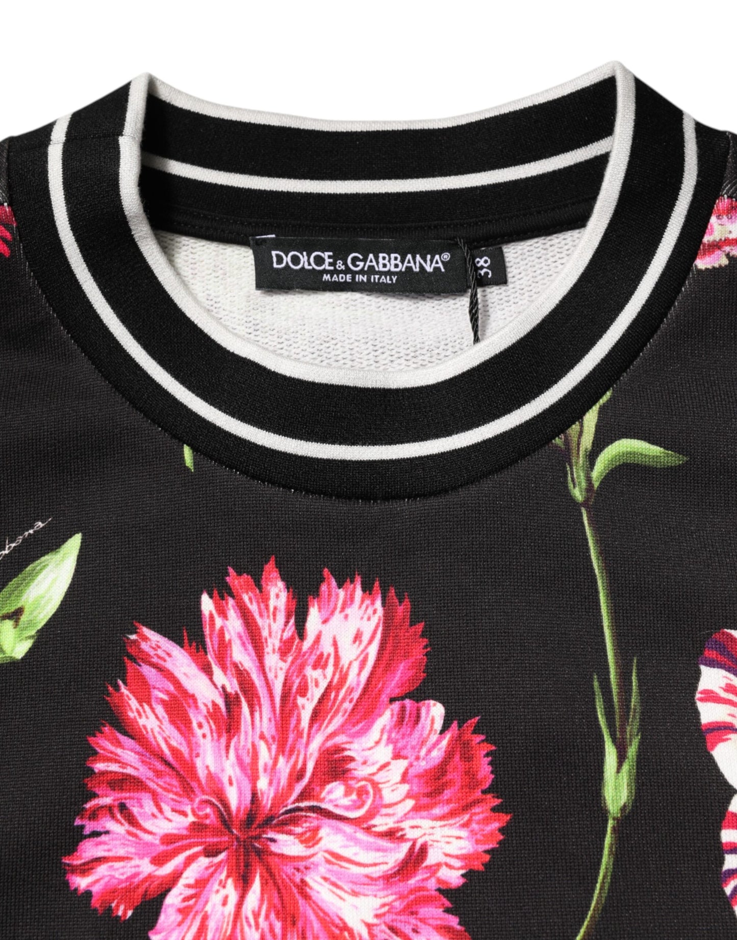 Dolce &amp; Gabbana – Schwarzes Baumwolloberteil mit kurzen Ärmeln und Blumenmuster