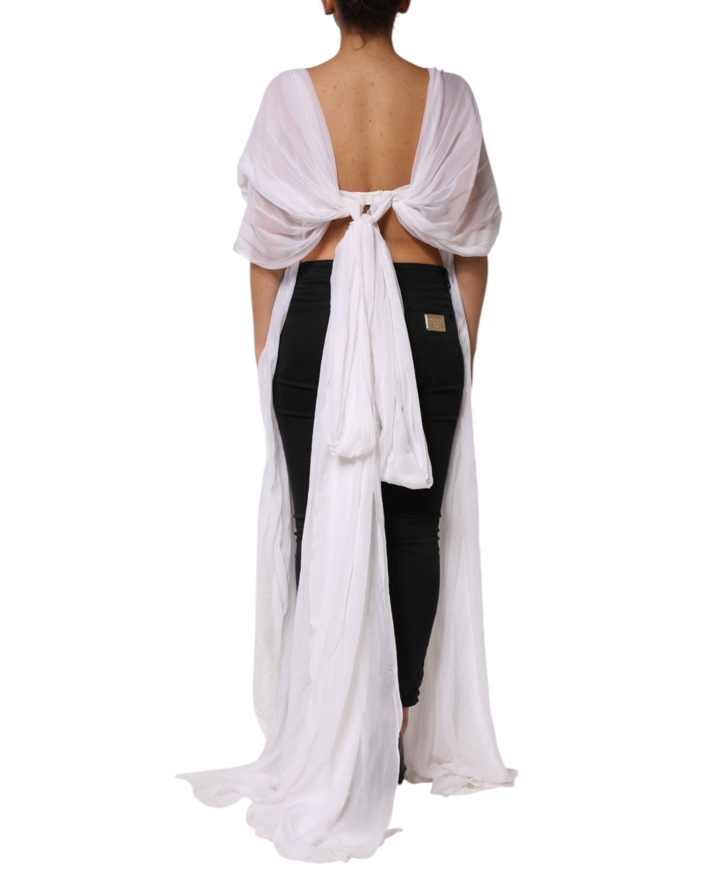 Dolce &amp; Gabbana – Kurzes Chiffon-Oberteil im Bustier-Korsett in Weiß