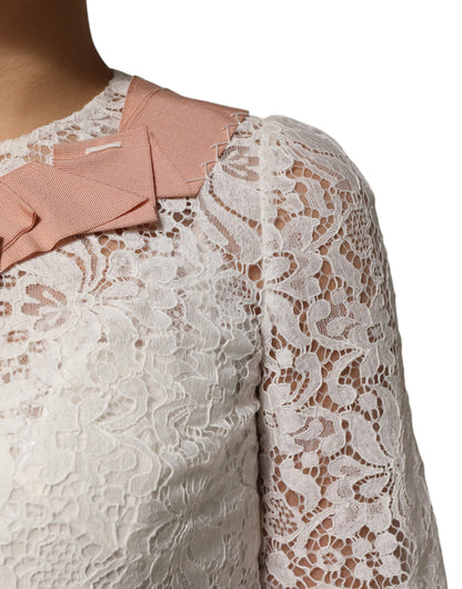 Dolce &amp; Gabbana – Weiße Bluse mit Blumenspitze und kurzen Ärmeln