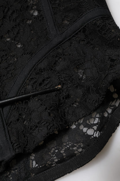 Dolce & Gabbana Black Strapless Floral Lace Bustier Cropped Top