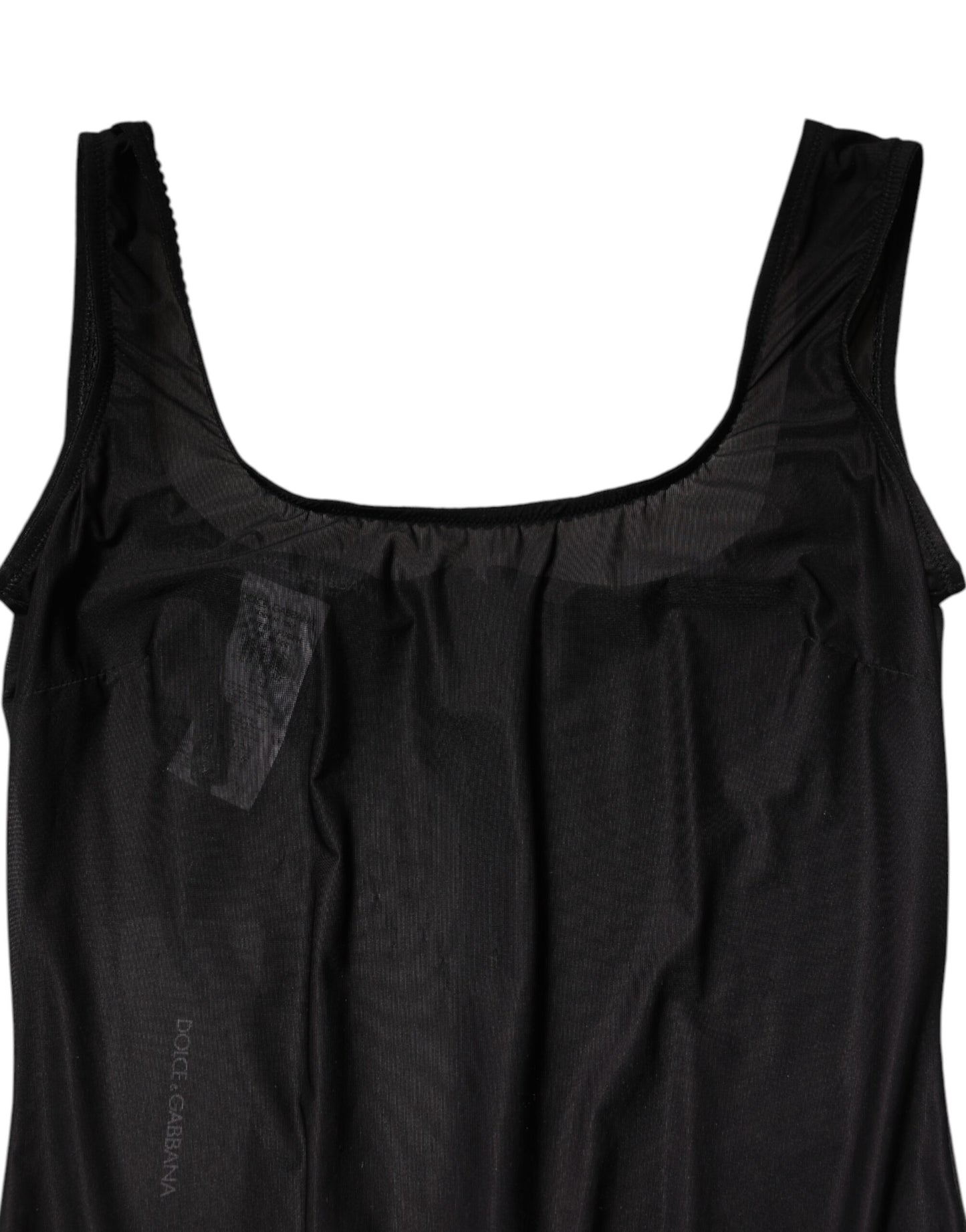 Dolce &amp; Gabbana Schwarzes ärmelloses Tanktop aus Nylon mit Rundhalsausschnitt