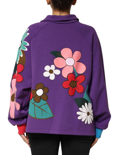 Dolce & Gabbana Purple Floral Print Cotton Long Sleeves Top