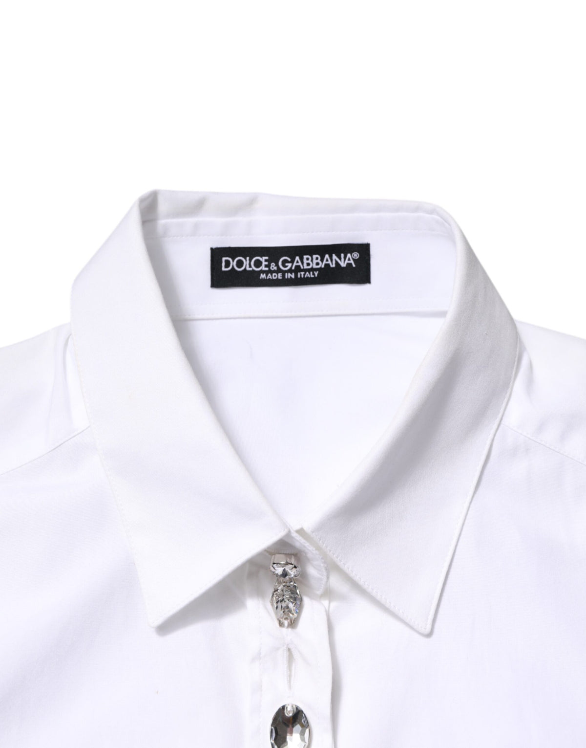 Dolce &amp; Gabbana – Weißes Hemdoberteil mit Kristallverzierung und Kragen