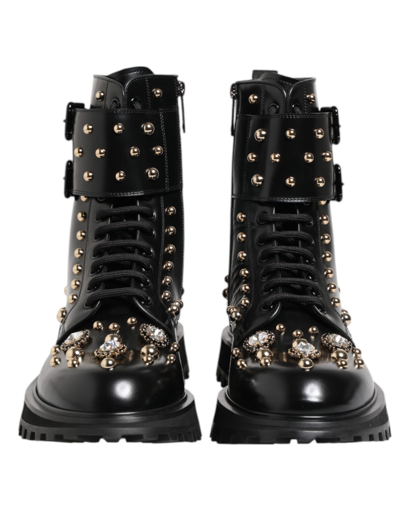 Dolce &amp; Gabbana – Schwarze, wadenlange Schnürstiefel mit Nieten