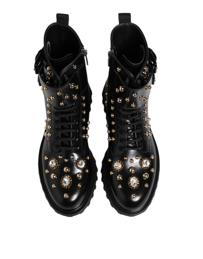 Dolce &amp; Gabbana – Schwarze, wadenlange Schnürstiefel mit Nieten