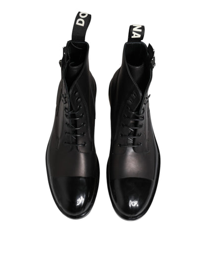 Dolce & Gabbana Brown Black Lace Up Mid Calf Men Boots Shoes