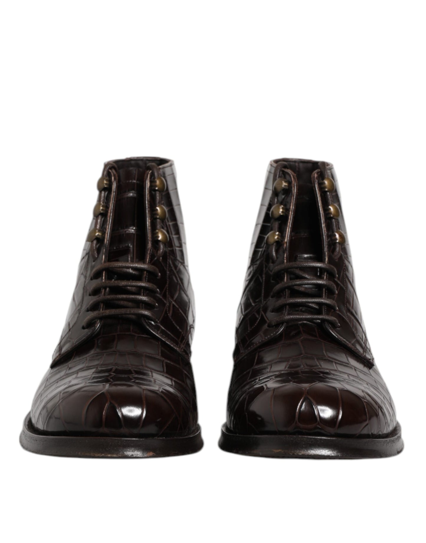 حذاء دولتشي آند غابانا قصير برباط من الجلد باللون البني الداكن