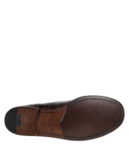 حذاء دولتشي آند غابانا قصير برباط من الجلد باللون البني الداكن